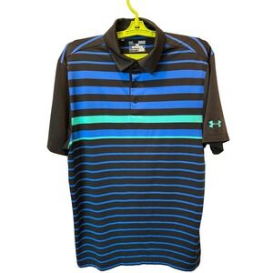 Under Armour Mens Polo Shirt Medium Striped Golf HeatGear Loose Fit